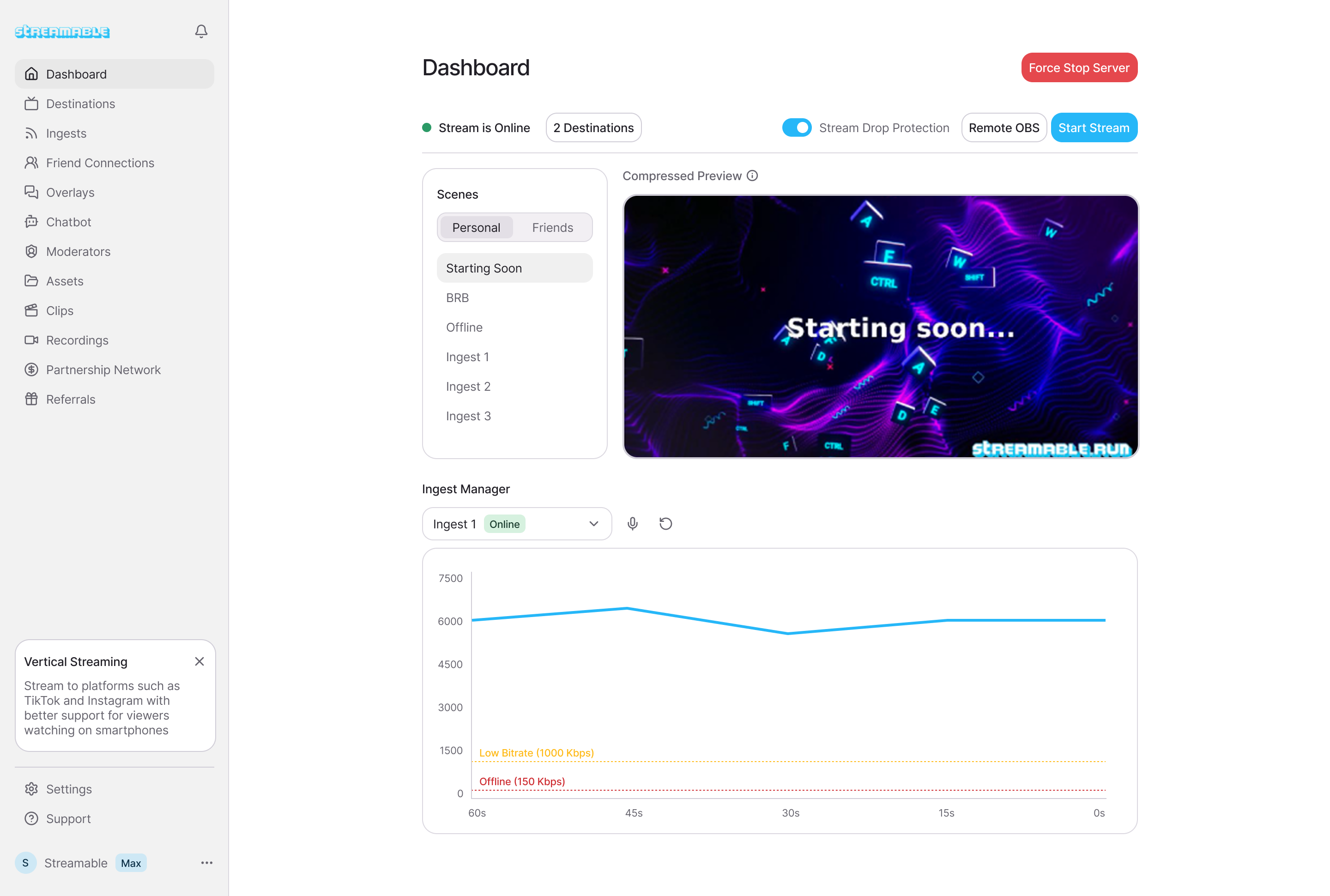 Streamable Dashboard Interface