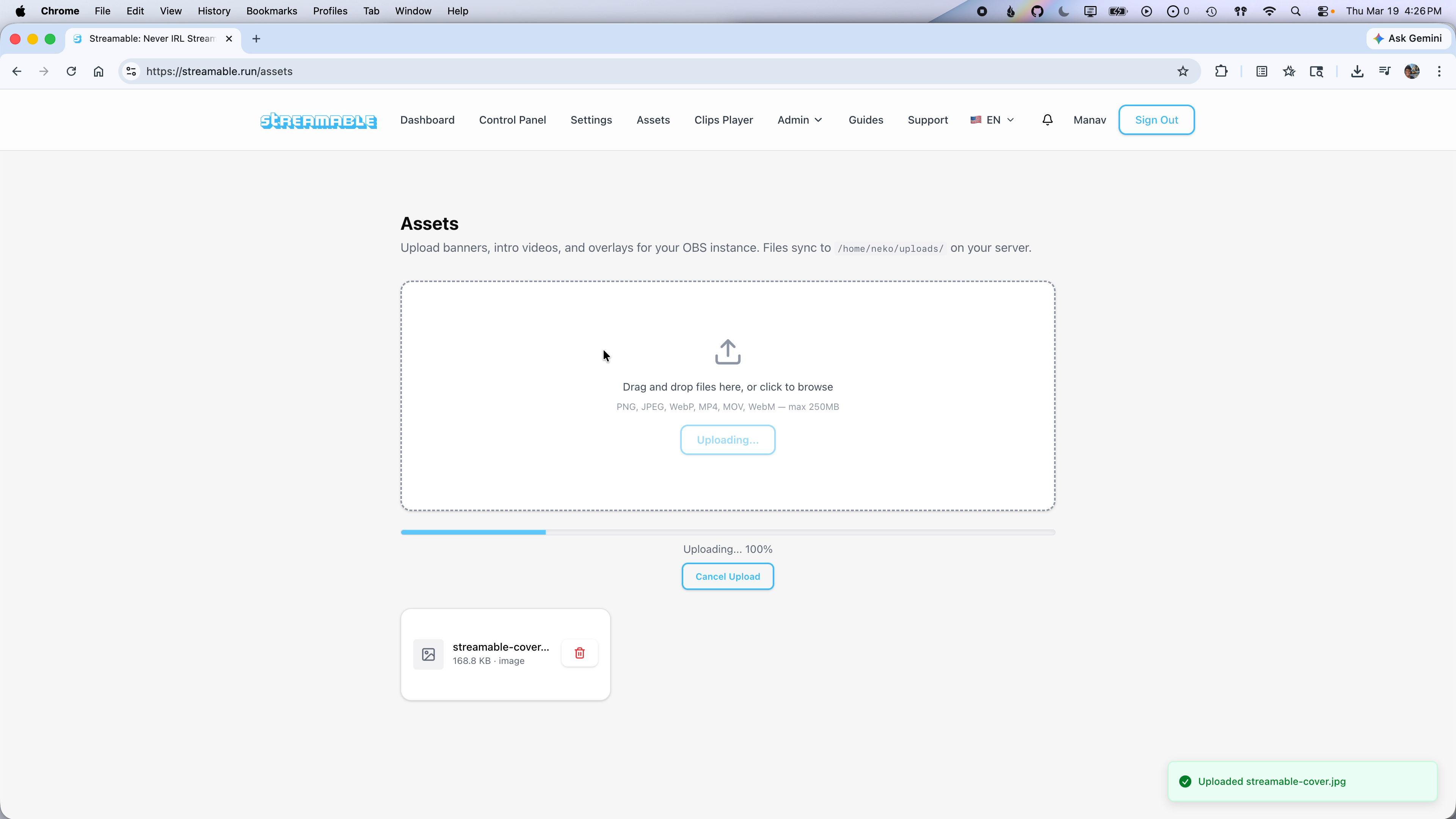 Guide: Uploading Assets to Your Streamable Remote OBS